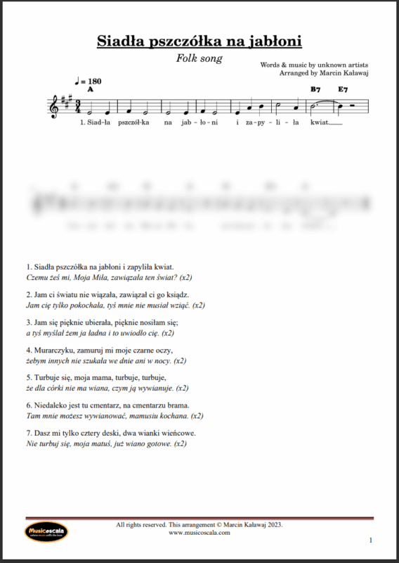Siadła pszczółka nuty pdf