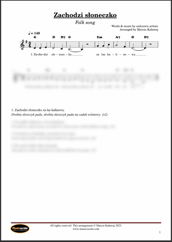 Zachodzi słoneczko nuty pdf
