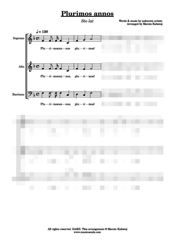 Plurimos annos sto lat nuty chór pdf