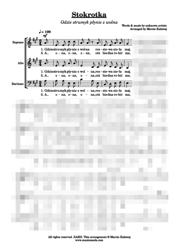Gdzie strumyk płynie z wolna Stokrotka nuty chór pdf