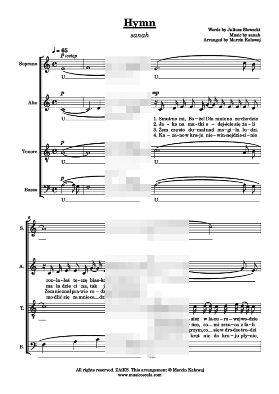 Hymn Smutno mi Boże Sanah Słowacki nuty chór pdf