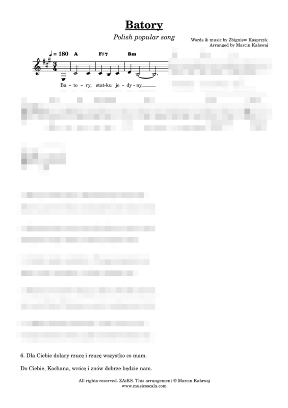 Batory statku jedyny nuty pdf